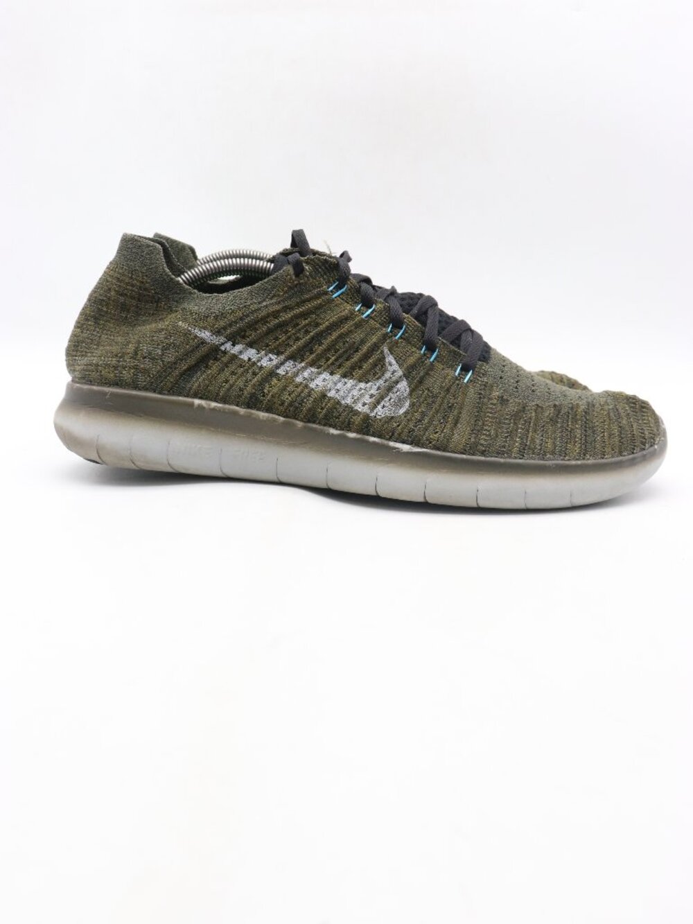 Nike Free RN Flyknit Men's 13 Cargo Khaki/Black-Blue Glow Sneakers 831069-301